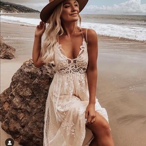 Lace boho ivory cream maxi dress